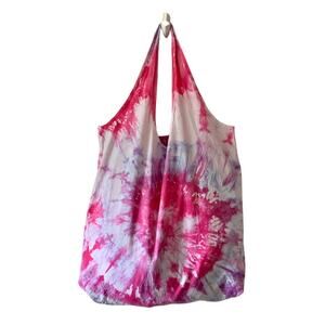 Hand Dyed Reusable Tote Bag Pink Orange Purple Tie Dye Cotton Grocery Bag